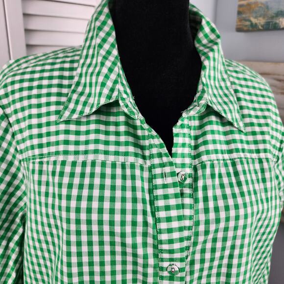 VTG Joan Rivers Green Gingham Button Top Large - Picture 2 of 12